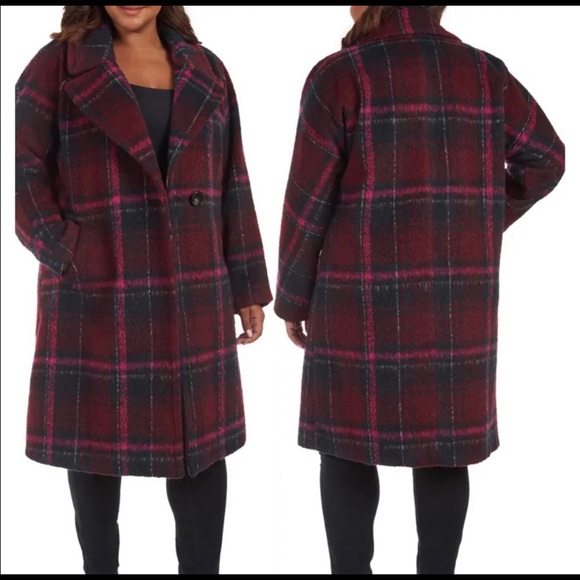 Rachel Roy Magenta Plaid Womens Coat NWT